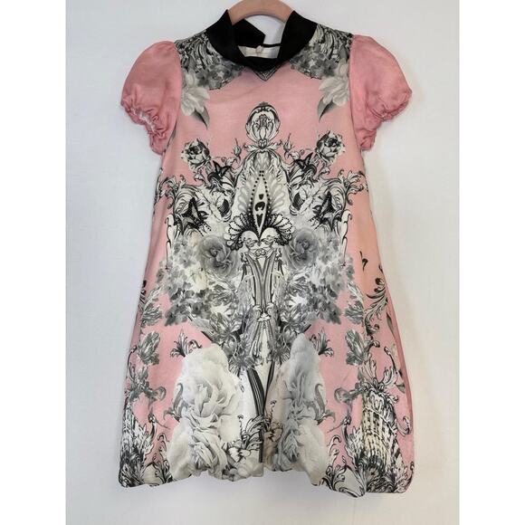 Roberto Cavalli Other - Roberto Cavalli Girls 100% Silk Bubble Hem Dress Pink Black Print Size 6 Party